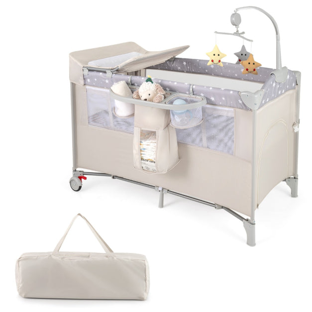 Coast Side Bed - 5 In 1 - Roulettes - Matelas inclus - 125 x 65 x 76 cm - Beige