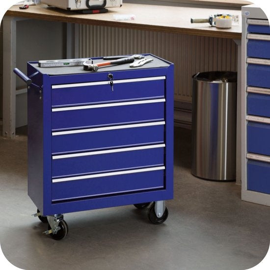 tectake® - Chariot à outils avec 5 tiroirs - bleu - 402798