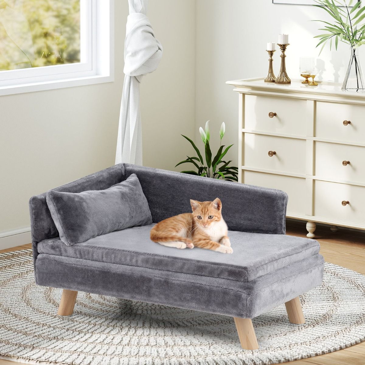 Canapé surélevé pour chien Coast - dossier semi-circulaire - coussin amovible - gris - 81 x 51 x 47 cm
