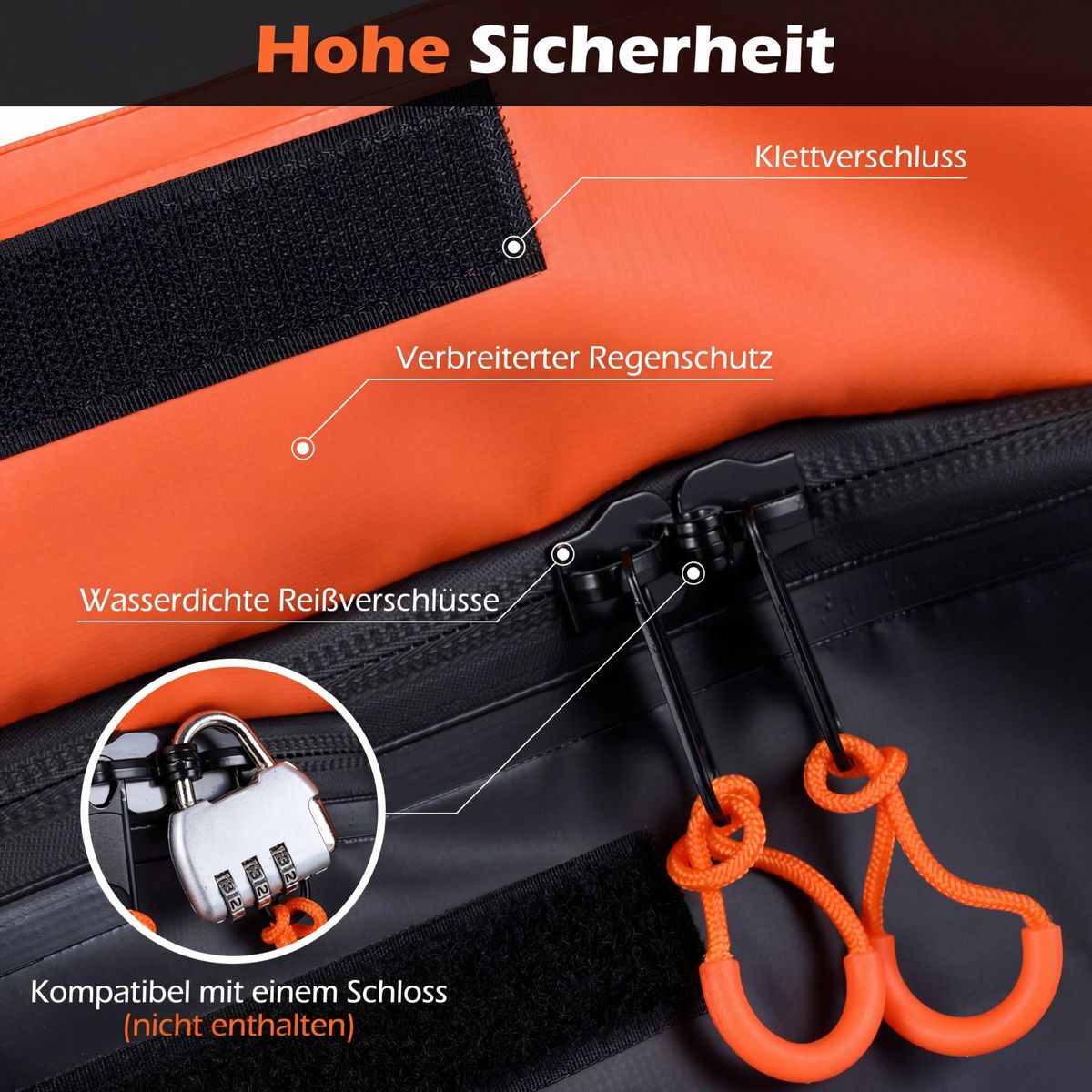 Coast Coffre de toit pour attelage - 455 litres - étanche - avec sangles et sac de rangement - orange/noir
