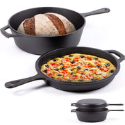 Chefarone Cast Iron Pan - 2-in-1 Casserole - Couvercle inclus - Convient à toutes les sources de chaleur