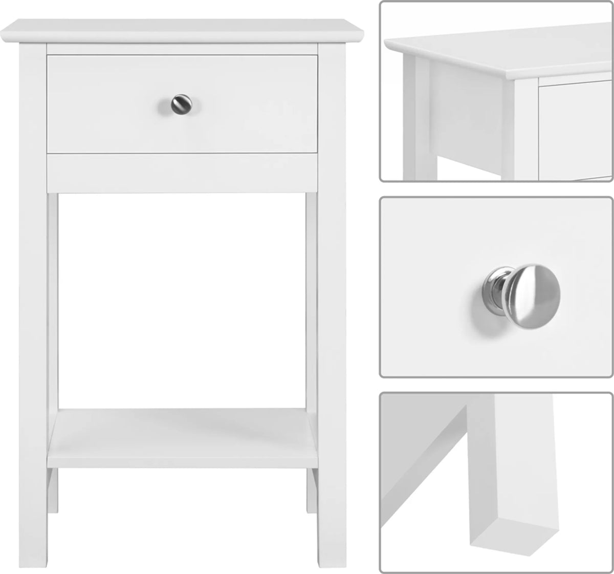 Yaheetech : table de chevet design avec tiroir et étagère, 40 x 30 x 61 cm – Blanc intemporel – MDF