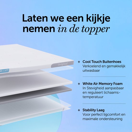 Cloudpillo Original Topper 80 x 200 - Surmatelas - Couche « Adaptive Support » - 4 saisons - Muni d'élastiques - Housse lavable