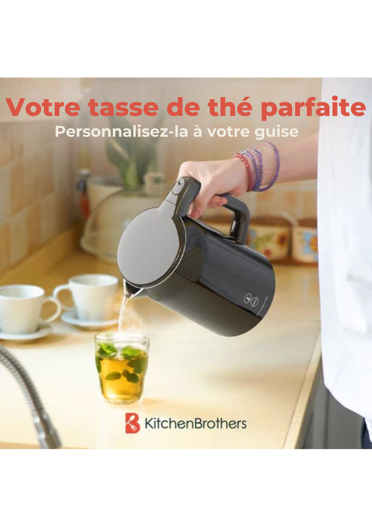 Bouilloire - KitchenBrothers - Électrique - Filtre à calcaire - Fonction maintien au chaud - 1,7L - 2200W - Noir