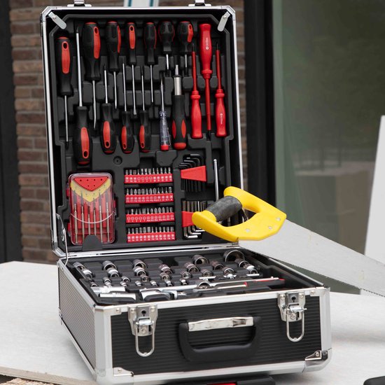 ALDORR Tools - 152 - Jeu d'outils en coffret - Boîte à outils - Coffret d'outils complet - Trousse à outils - Jeu de tournevis - Aluminium - Outils à main - Outils de base - Avec clé dynamométrique à cliquet - Cadeau pour homme - Cadeau de pendaison de cr