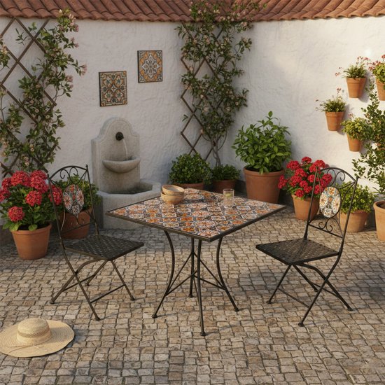 Table de bistrot AXI Camilla - Casa del Sol – Table de jardin en métal – Carrée – 60 x 60 x 75 cm - Effet mosaïque – Incrustée de carreaux en céramique – Pour le jardin, la terrasse et le balcon