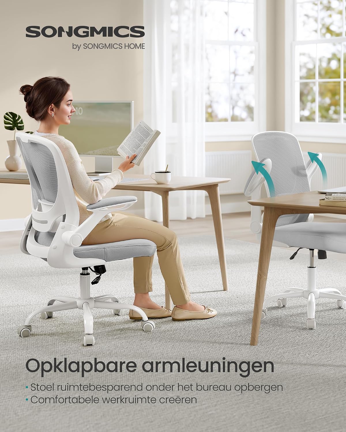 Chaise de bureau ergonomique Songmics KIME - Gris clair - 64 x 64 x (99–107) cm