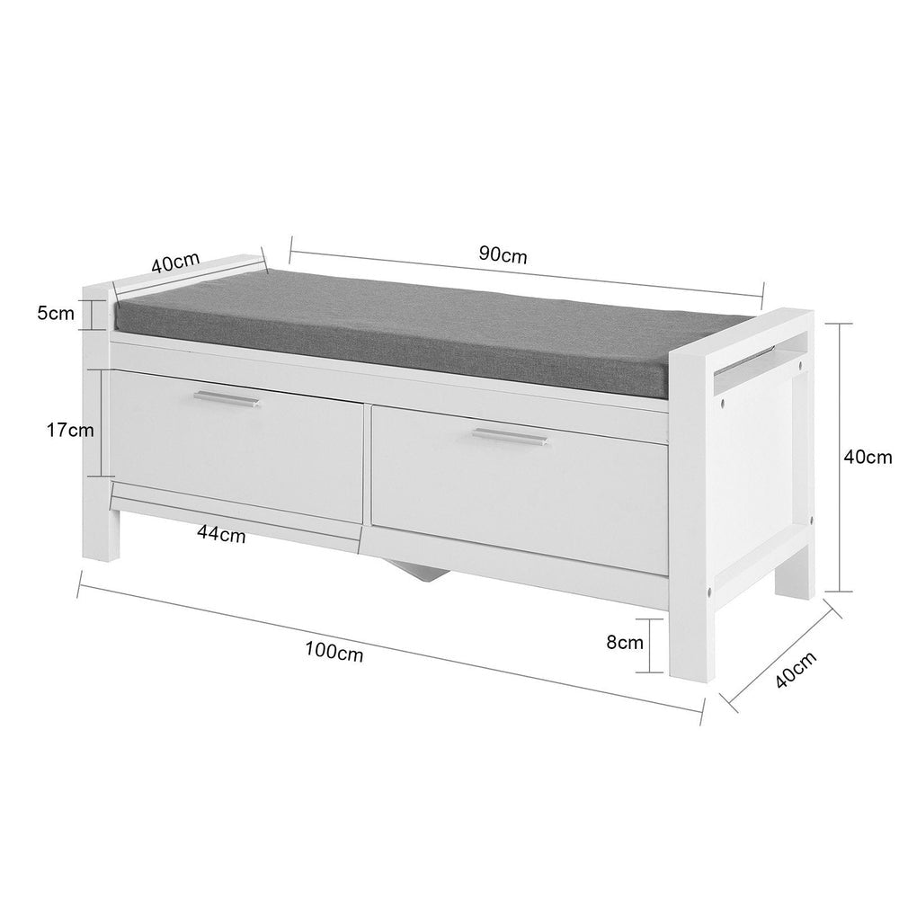 SoBuy FSR74-W Banc à chaussures avec rangement avec coussin de siège 2 tiroirs Banc de lit
