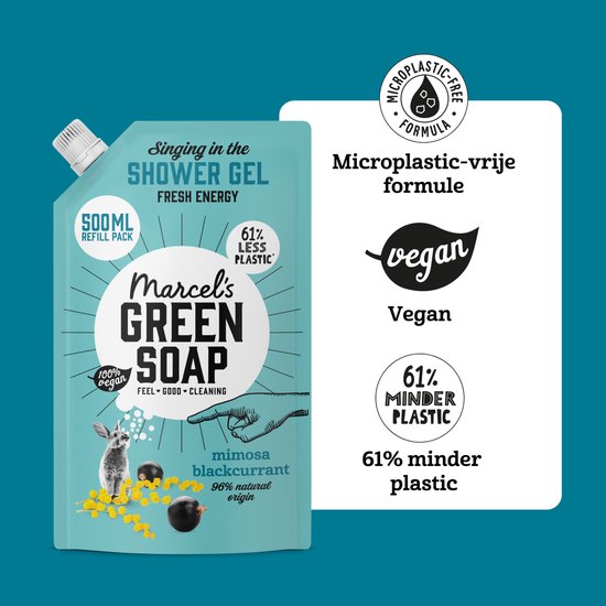 Recharge de gel douche Marcel's Green Soap - Mimosa et cassis - 6 x 500 ml