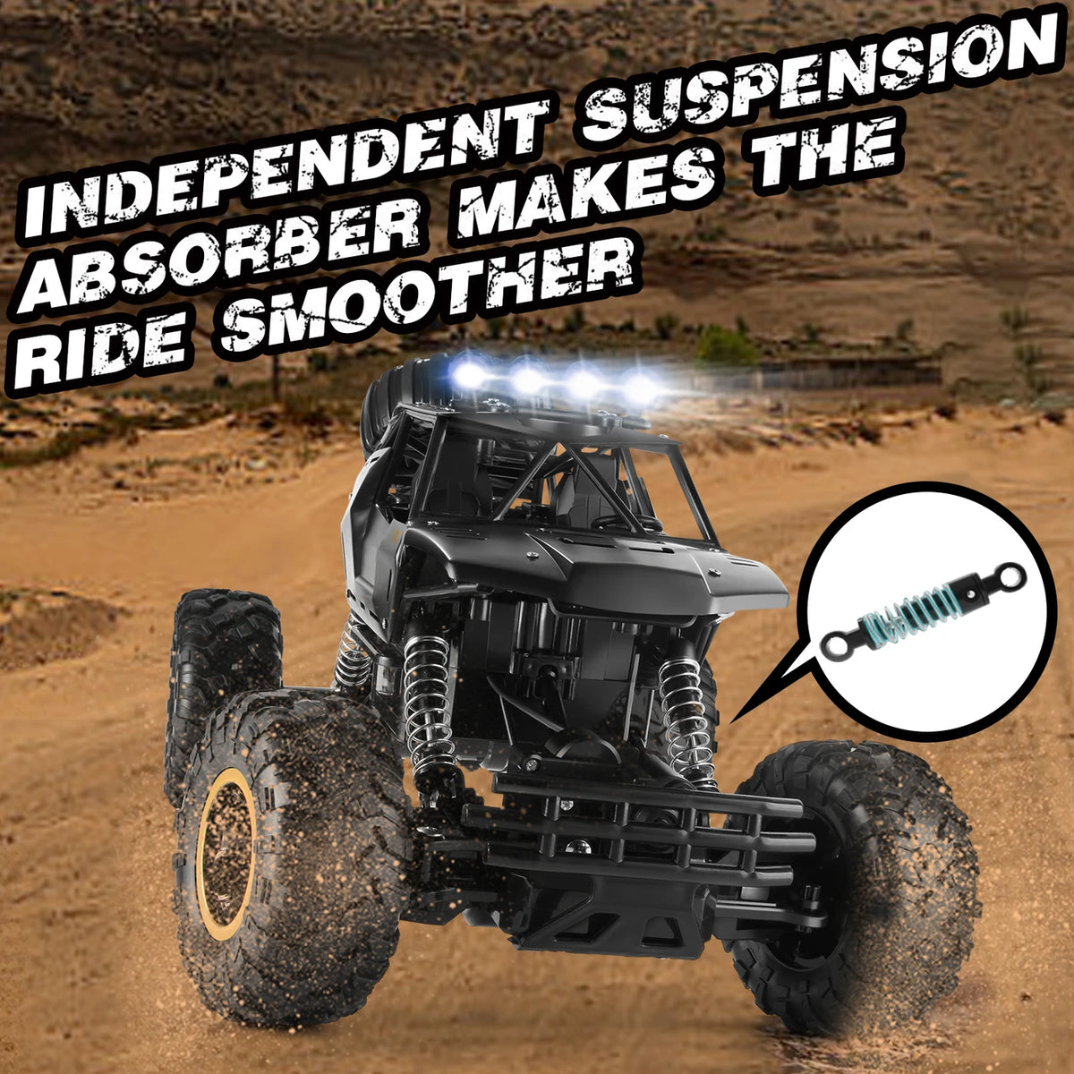 Monster truck RC 4DRC à l'échelle 1:12 - Tout-terrain 4x4 - Châssis métallique, phares à LED, 2 batteries