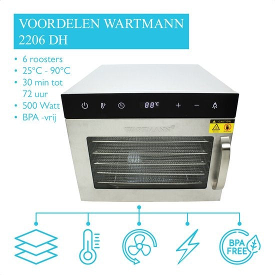 Déshydrateur alimentaire Wartmann 2206 DH, four de séchage, déshydrateur, acier inoxydable, 6 couches.