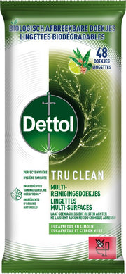 Dettol Tru Clean - Lingettes multi-usages - Eucalyptus et citron vert - Biodégradables - 48 lingettes par paquet