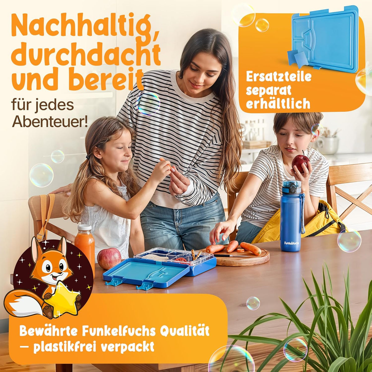 Funkelfuchs Moonlight Lunchbox - 800 ml - Avec compartiments - Bleu