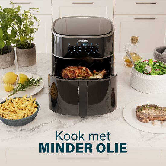 Friteuse à air chaud numérique Princess XXL 182254 - 8 litres - Très grande capacité - Sans PFAS - Friteuse à air chaud - Grille réglable en hauteur incluse - Écran tactile numérique - 8 programmes automatiques - 1 800 W - Noir