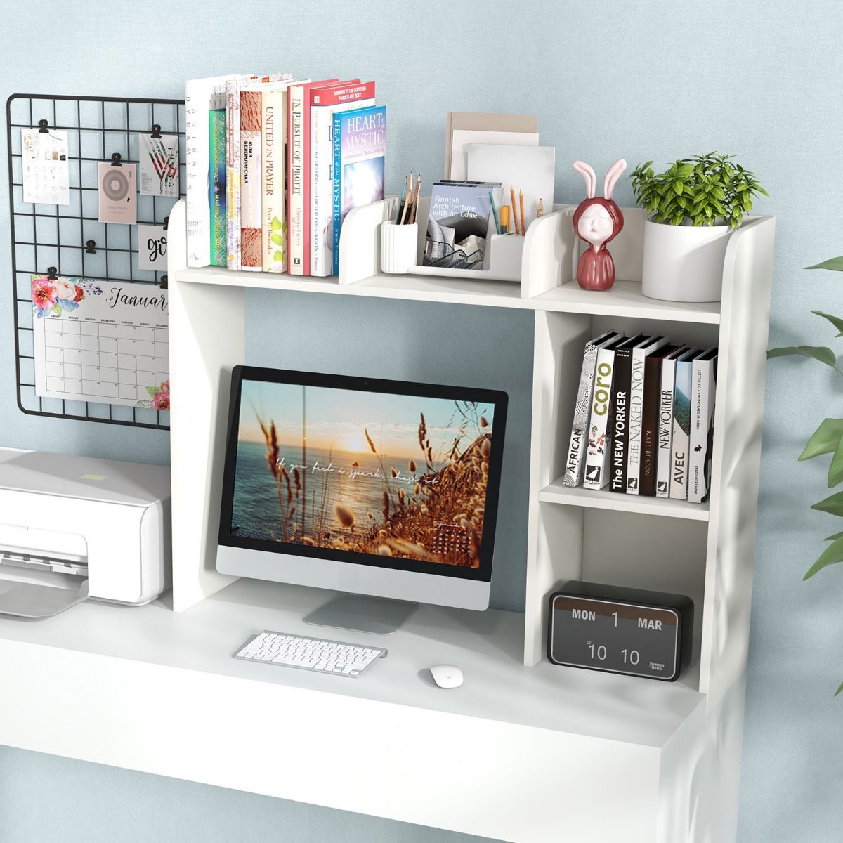 Étagère de bureau Coast - Étagère à 4 tablettes - Système de rangement à compartiments ouverts - Blanc - 94 x 25 x 74 cm