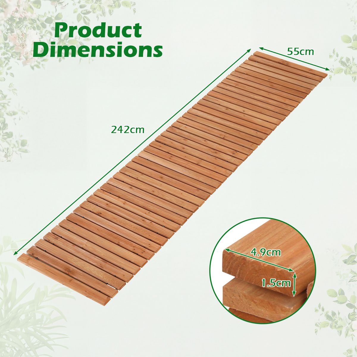 Passerelle de jardin en bois Coast - déployable - surface antidérapante - marron clair 245 x 55 cm