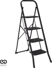 Infinity Goods Échelle domestique robuste 4 marches - Escalier de cuisine pliable - antidérapant - Échelle d'escalier - Pliable - Métal - Noir