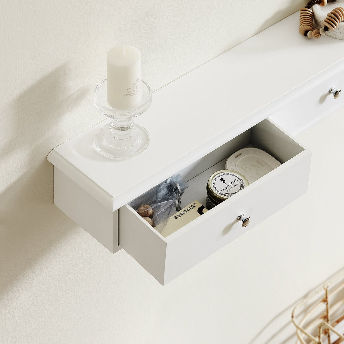 SoBuy Etagère murale avec 3 tiroirs - Max. 10 kg - 91 x 15 x 10 cm - Blanc