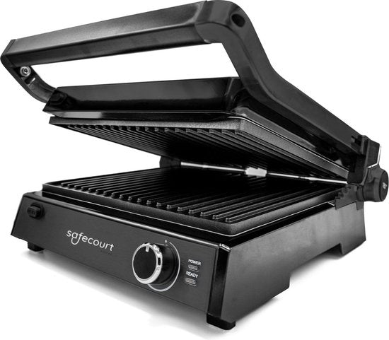 Safecourt Kitchen - Contact Grill 3-en-1 - Grille-pain, grille-pain et plaque de gril - Plaques amovibles - Sans PFAS - Noir