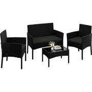 Yaheetech Garden Set Lounge Set 4-Piece - 100 x 59.5 x 83.5 cm - Equipé d'un plateau de table en PE-Rattan tressé à la main et de coussins lavables - Pour le jardin et le balcon - Polyéthylène noir et métal