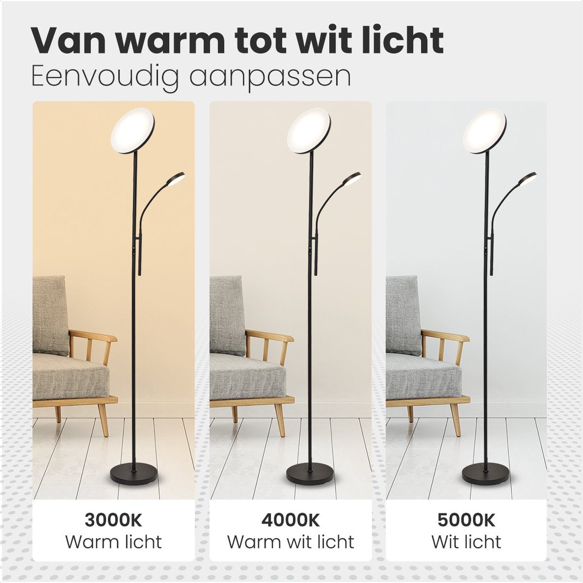 Lampadaire LED moderne Auronic -Lampadaire sur Pied  - 181cm - LED -Super Lumineux -  télécommande - chambre salon - Noir