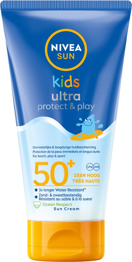 NIVEA SUN Kids Ultra Crème solaire SPF 50 Enfants - SPF 50+ - Très résistante à l'eau - Crème solaire pour le visage et le corps - 150 ml