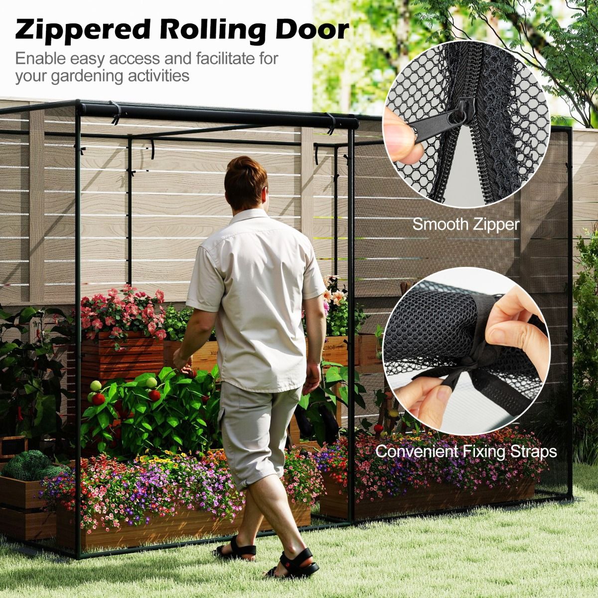 Tente pour plantes Coast - Armature métallique - Filet anti-insectes - Avec sac de transport - 310 x 200 x 200 cm - Noir