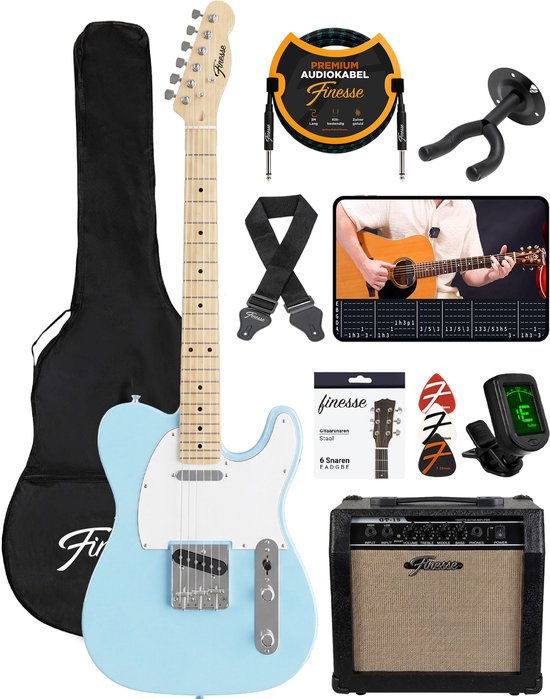 Guitare électrique Finesse avec ampli - avec cours vidéo - TE Guitare - Adultes - Enfants - Bleu