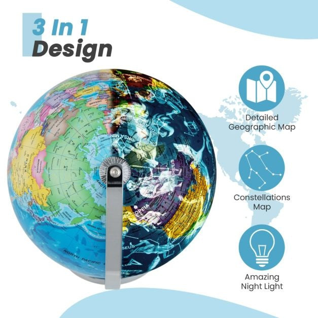 Coast Illuminated globe - Globe lumineux avec constellations - 23 cm - Bleu
