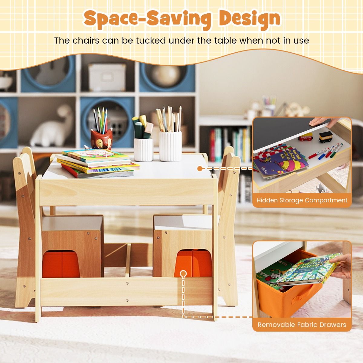 Ensemble table et chaises pour enfants Coast - Table d'activités en bois - Plateau réversible - Couleur naturelle