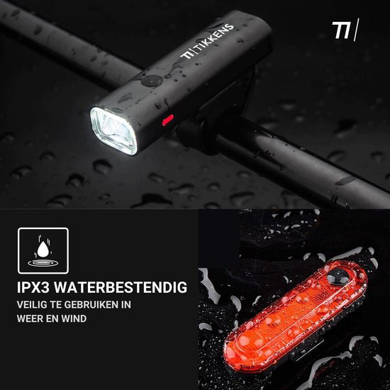 TIKKENS Kit d'éclairage LED pour vélo - Eclairage vélo USB rechargeable - Eclairage vélo avant et arrière - Eclairage VTT et vélo de route - Eclairage vélo avant et arrière étanche