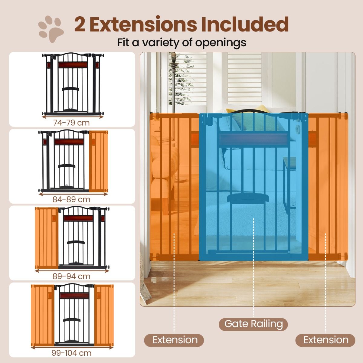 Barrière de sécurité Coast avec petite porte - réglable de 74 à 104 cm - double verrouillage - noir/blanc