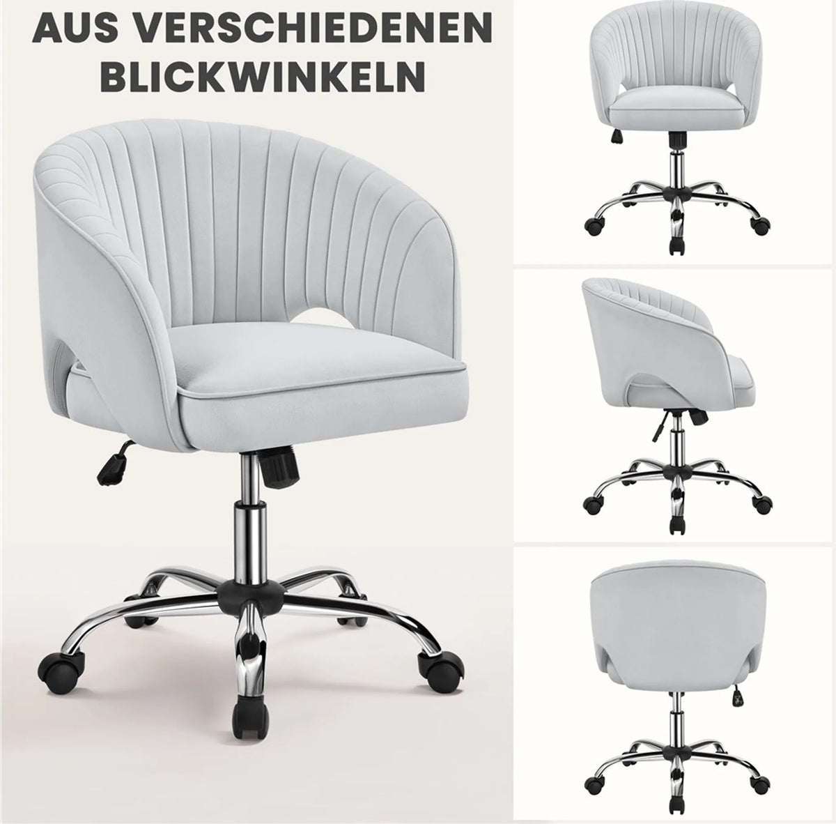 Yaheetech Fauteuil de bureau Fauteuil - 60 x 56,5 x 73-83 cm - avec rembourrage doux et velouté, hauteur d'assise réglable et fonction relaxante - pour le bureau et la salle de réception - polyester gris clair et métal