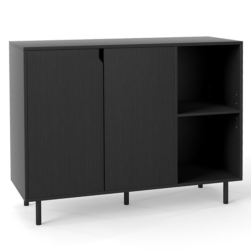 Buffet Coast à 4 compartiments et 2 portes - étagères réglables - noir - 106 x 38 x 80 cm