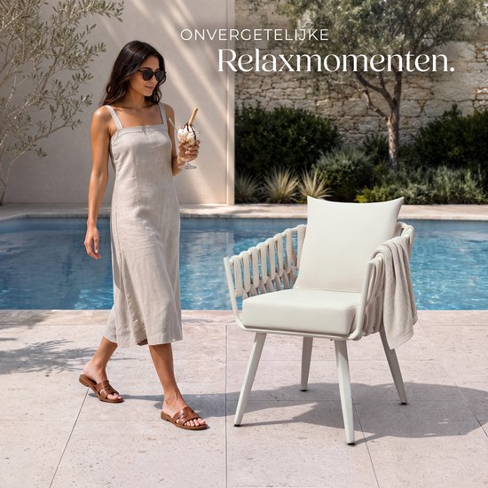 tectake® Chaise de jardin Lugano - Chaise longue avec structure en aluminium - Chaise d'extérieur au design « corde » - Fauteuil d'extérieur avec coussins épais - Pour le jardin ou le balcon - Chaise de terrasse - Résistante aux UV et aux intempéries - An