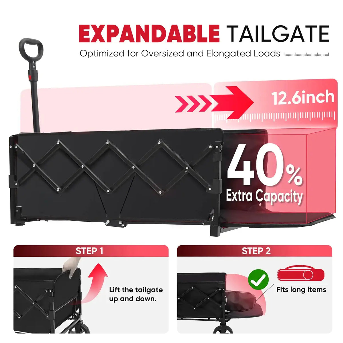 Chariot pliable Sunula 226,8 L – Jusqu’à 100 kg – Avec roulettes pivotantes – Pour le camping et les animaux de compagnie