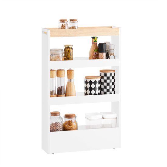 SoBuy NSR12-W Meuble de salle de bain - Meuble de rangement en bois blanc avec roulettes