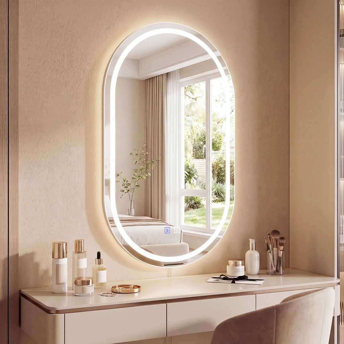 Miroir de salle de bains Coast avec éclairage LED - miroir mural ovale - fonction anti-buée - argent 50 x 80 cm
