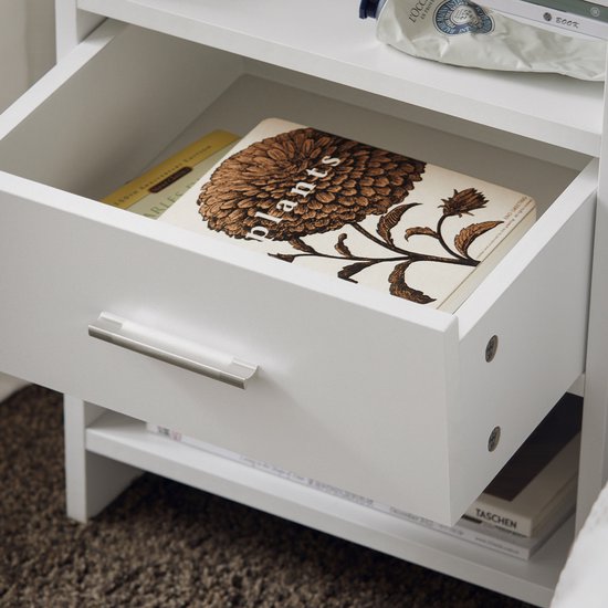 SoBuy FBT66-W Table de chevet blanche - Table d'appoint avec tiroir et 2 étagères - Table basse polyvalente pour chambre, salon et couloir - MDF