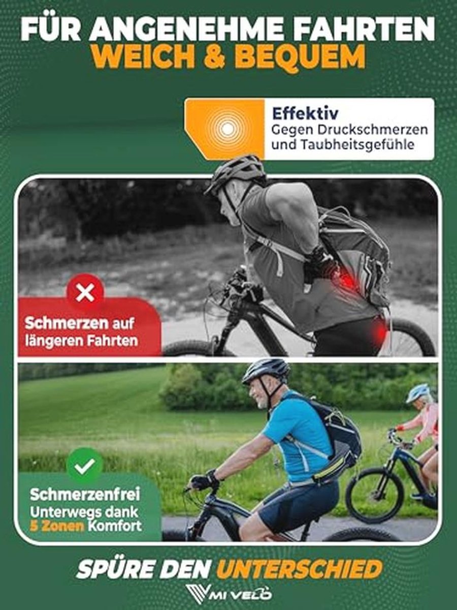 Selle de vélo MIVELO Comfort Pro pour femmes et hommes – Mousse à mémoire de forme ergonomique – Noir