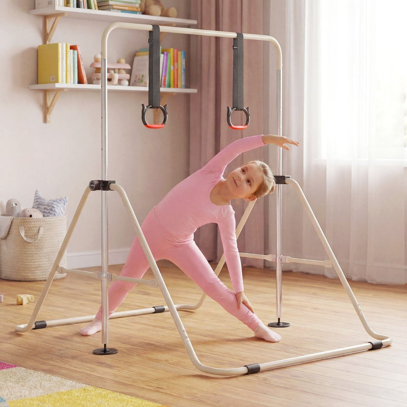 Barre de gymnastique télescopique Coast pour enfants - réglable en hauteur sur 4 niveaux - design pliable - beige