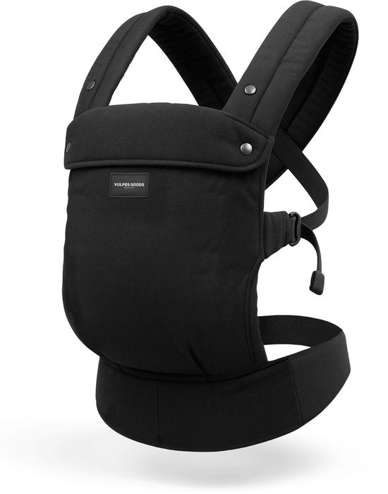 Vulpes Goods® BabyCare - Porte-bébé - Porte-bébé ergonomique 0-36 mois - Porte-bébé ventral de luxe jusqu'à 20 kg - Coton OEKO-TEX® - Confort mains libres - Avec support dorsal et position M - Noir
