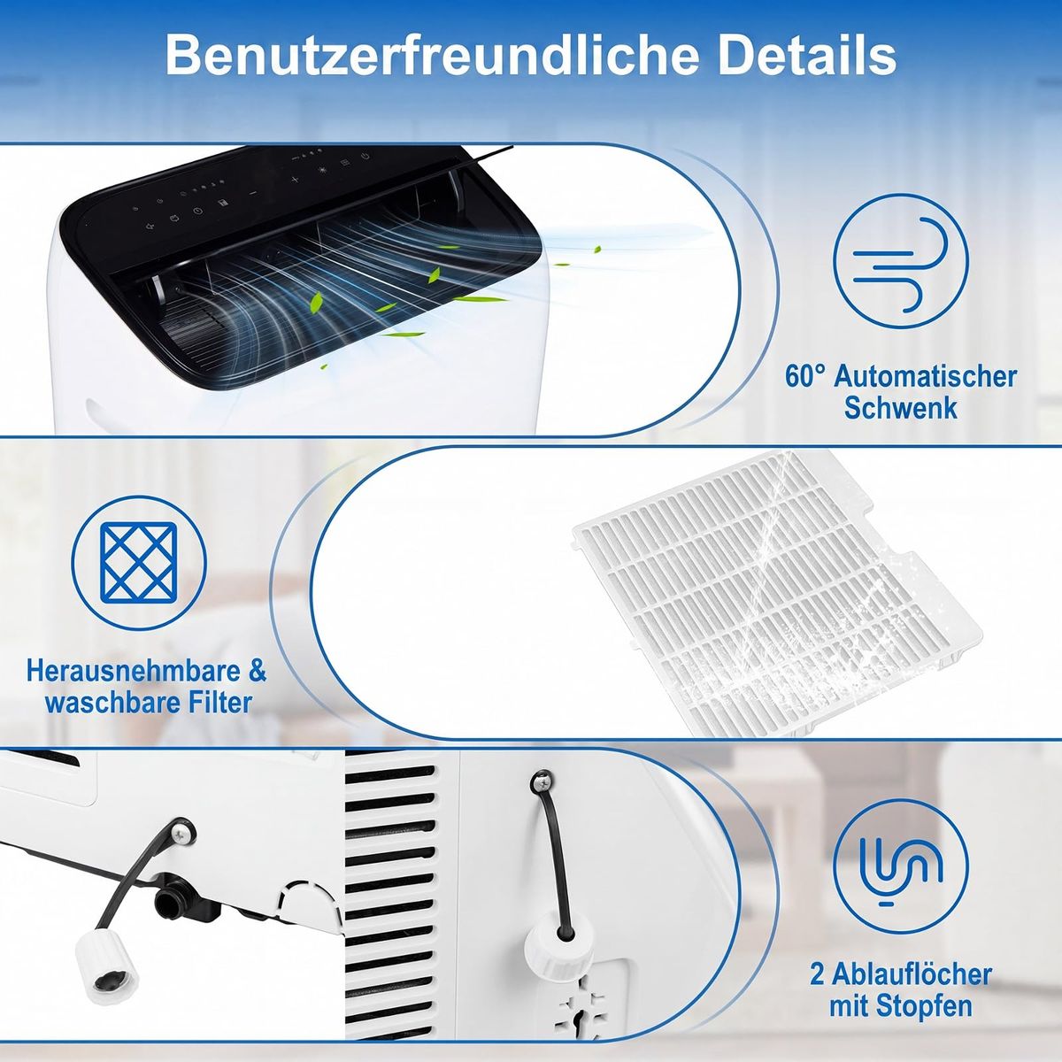 Climatiseur portable Coast - Système de climatisation 5 en 1 - 12 000 BTU - Pour des pièces jusqu'à 46 m² - Blanc