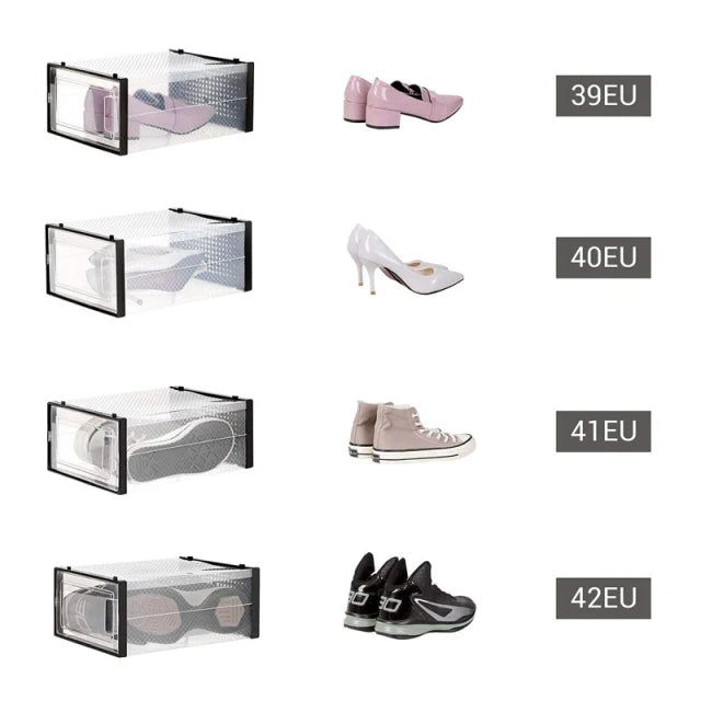 Boîtes à chaussures pliables Songmics, lot de 18 - 33,3 x 23 x 14 cm – Boîtes de rangement en plastique noir avec porte