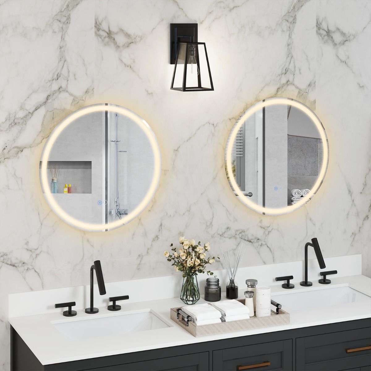 Miroir de salle de bains Coast à LED - intensité réglable avec système anti-buée - fonction mémoire - argent 60 x 60 cm