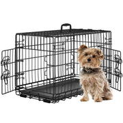 Yaheetech Banc pliable pour chien - 76 x 45 x 51 cm - Avec cloison et plaque de fond amovible et double porte - Pour petits chiens - Métal noir et plastique