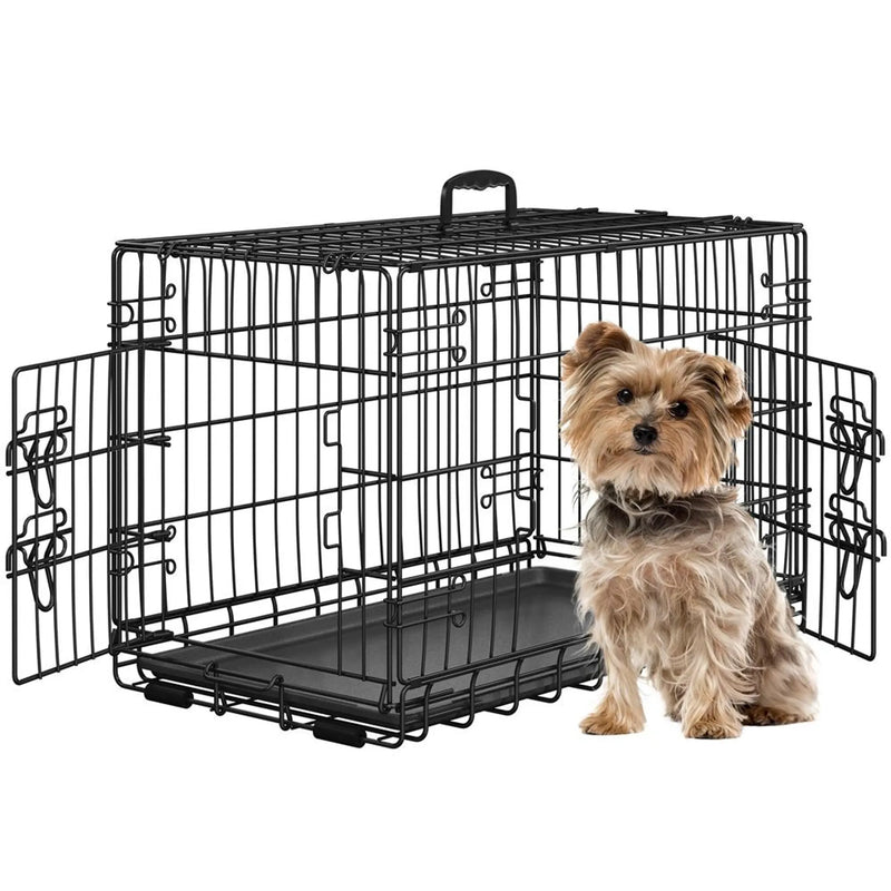 Yaheetech Banc pliable pour chien - 76 x 45 x 51 cm - Avec cloison et plaque de fond amovible et double porte - Pour petits chiens - Métal noir et plastique