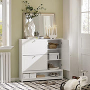 SoBuy FSR114-W Meuble à chaussures avec 2 abattants, 1 compartiment ouvert et 1 porte Meuble à chaussures étroit blanc BHT env. 102x96x24cm env.