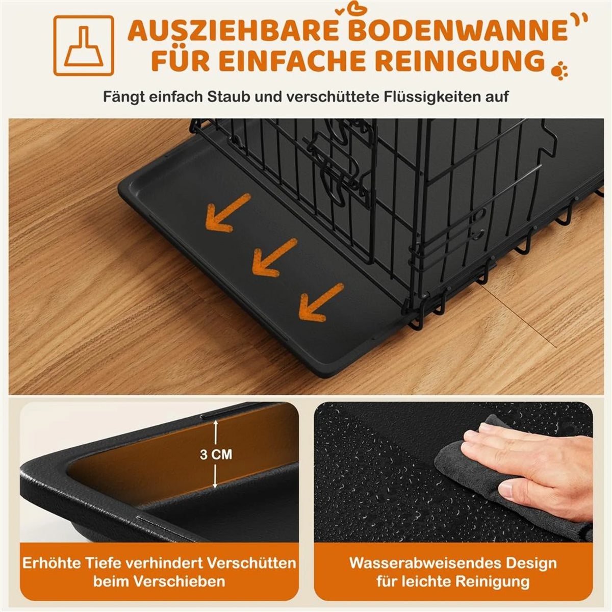 Yaheetech Banc pliable pour chien - 76 x 45 x 51 cm - Avec cloison et plaque de fond amovible et double porte - Pour petits chiens - Métal noir et plastique
