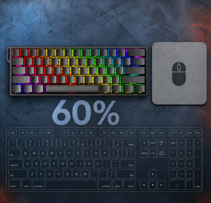 Clavier gaming AULA WIN60 HE - Compact 60 % - Commutateurs magnétiques - 8 000 Hz - Rapid Trigger - RGB - 30,2 x 10,9 cm